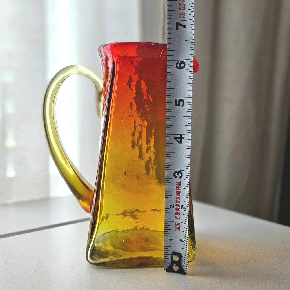 Vtg Blenko 603 Tangerine Amberina Square Hand Blown Art Glass Pitcher
